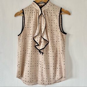 Ann Taylor sleeveless coral top with black & white accent colour & ruffle detail